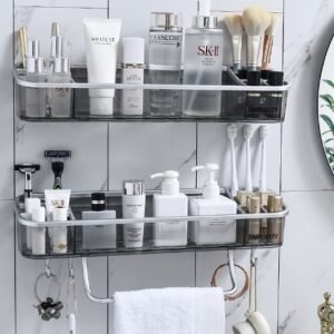 Wall-Mounted Triangle Storagex Rack Bathroom Shelf With Towel Bar Hooks Organizer For Bath Household Items Bathroom Accessories