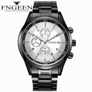 Korean students ultra-thin men's black steel belt sports luminous waterproof explosion three eyes, imitation six needle black watches