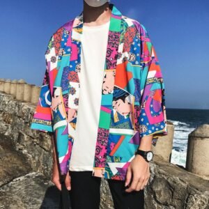 Printed Japanese Style Kimono Jacket cardigan men clothing cardigan male streetwear hiphop casual coat loose kimono